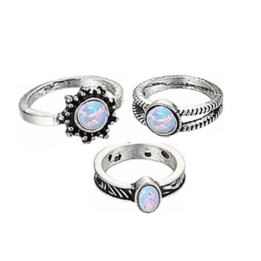 IRIDESCENT OPAL RING SET - LOT OF 3